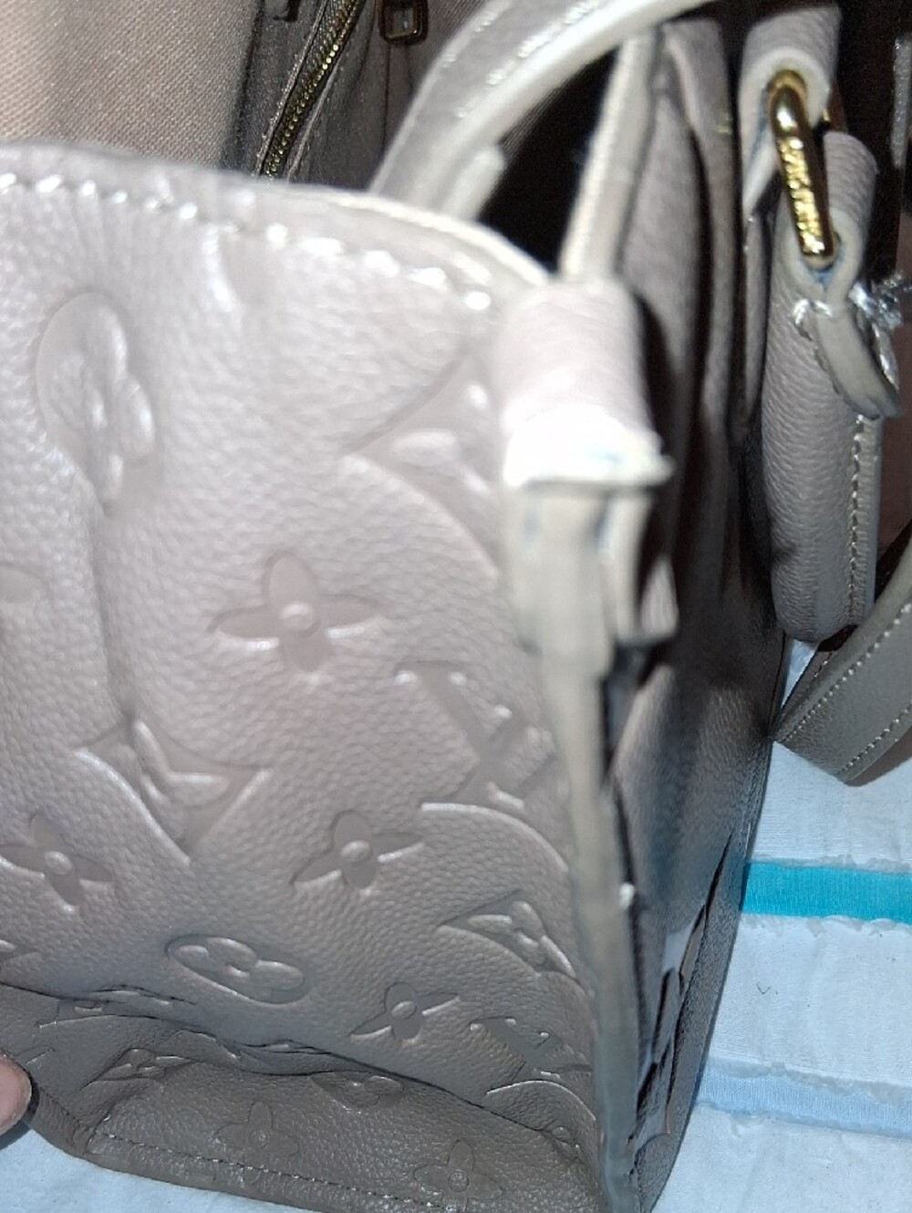 Taupe Embossed Monogram Purse with Gold Hardware . Sold As Is. DO NOT BUNDLE. - Picture 13 of 15